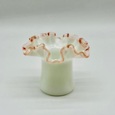 FENTON ~ Milk Glass ~ Ruffled Top Hat Vase & Pink Opalescent ~ Ruffled Edge Bowl