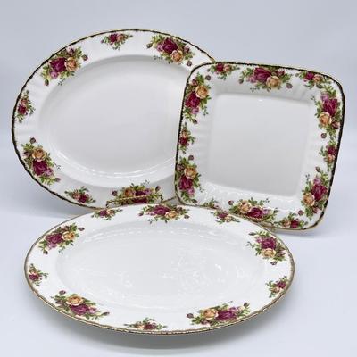 ROYAL ALBERT ~ Old Country Rose ~ Three (3) Piece Serving Set