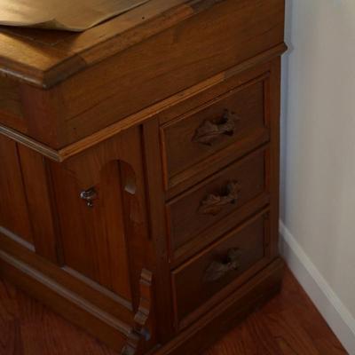 LATE 19TH CENTURY DAVENPORT DESK/ CARVED PULLS AND MORE