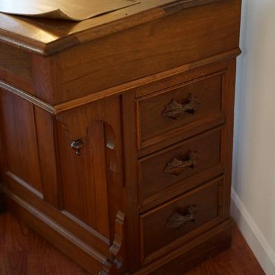 LATE 19TH CENTURY DAVENPORT DESK/ CARVED PULLS AND MORE