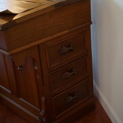 LATE 19TH CENTURY DAVENPORT DESK/ CARVED PULLS AND MORE
