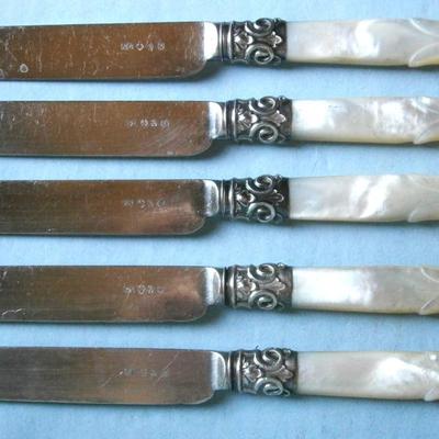 Set of 5 Antique Knives with Mother of Pearl Handles