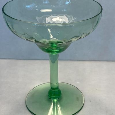 4 antique  Green Vaseline  Depression Glass Champagne Stems