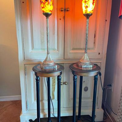 Set of candle stick glass globe lamps w/ matching tables