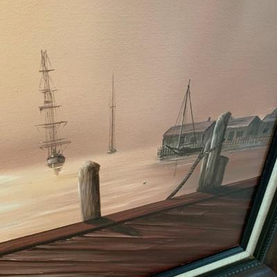 Monterey Bay Moss Landing Dockside Oil On Canvas Roger Lirette