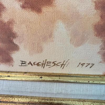 Signed Oil On Canvas Lake Scene Fishing Dennis Baccheschi 1977 Framed