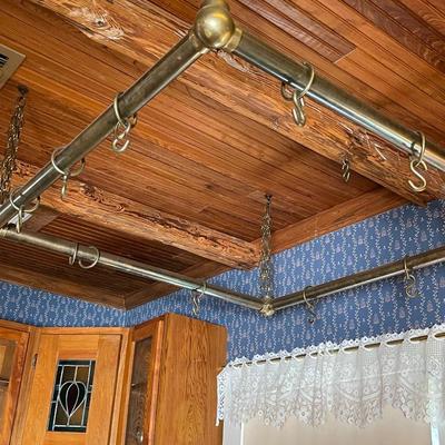 Heavy Brass Ceiling Pan Rack with Hooks and Chains