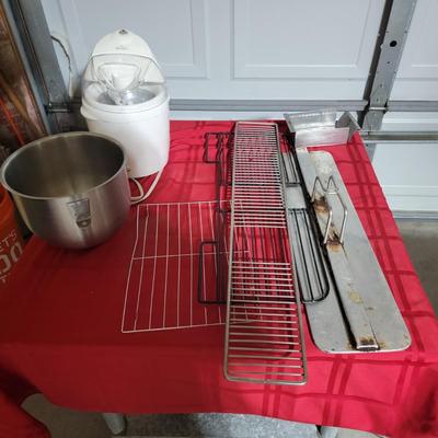 Mixer bowl, ice cream machine. food press, wire racks