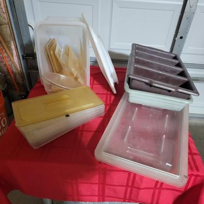 2 silverware trays, plastic lids & tub