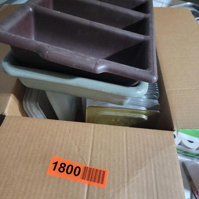 2 silverware trays, plastic lids & tub