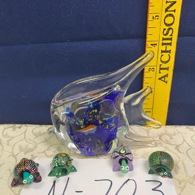 Fish Paperweight and Bobbing Head Turtles