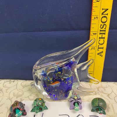 Fish Paperweight and Bobbing Head Turtles