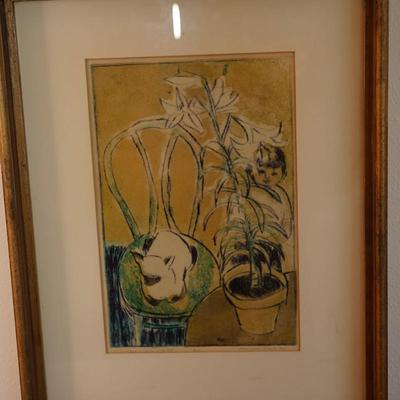 SIGNED MARSHALL BREWER PASTEL "PLANT WITH KITTY KAT"