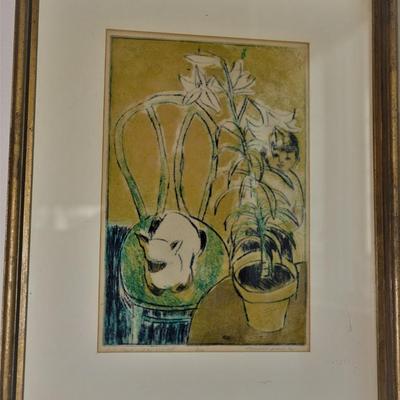 SIGNED MARSHALL BREWER PASTEL "PLANT WITH KITTY KAT"