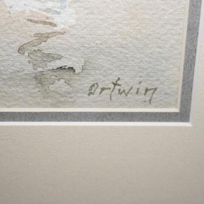 ORIGINAL WATERCOLOR OF EUROPEAN WATERWAY W/ LANDSCAPE AND BOATS