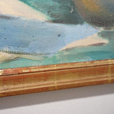 VINTAGE FRENCH ORIGIN ORIGINAL OIL ON CANVAS STILL LIFE OF FRUIT & FLORAL UNSIGNED. FRAMED