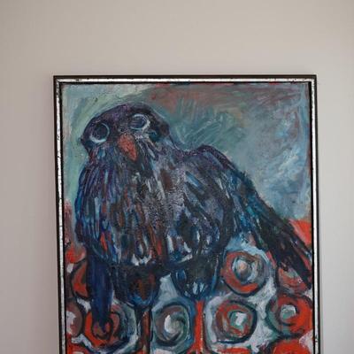 SIGNED MARSHALL BREWER OIL ON CANVAS OF CHARACTER BIRD