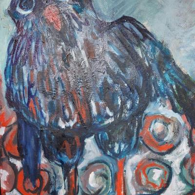 SIGNED MARSHALL BREWER OIL ON CANVAS OF CHARACTER BIRD