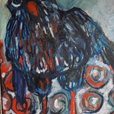 SIGNED MARSHALL BREWER OIL ON CANVAS OF CHARACTER BIRD