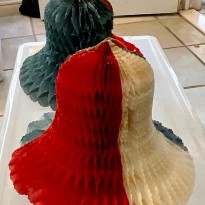 Pair 10â€ Vintage Mid Century Patriotic  Crepe Honey Comb Bells