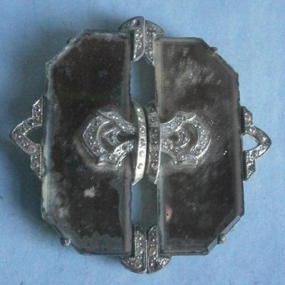 Unusual Art Deco Glass & Rhinestone Belt Buckle