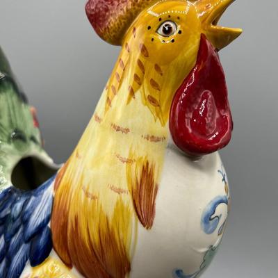 Ceramic Chicken Rooster Vintage Fitz and Floyd Ricamo Series Collectible Kitchenware Pitcher