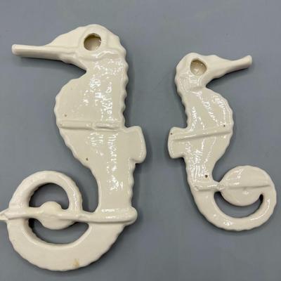 Pair of Retro Nautical Ceramic Seahorse Hanging Home Decor