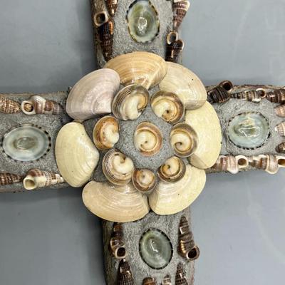 Plaster Seashell Nautical Religious Wall Hanging Decor Cross