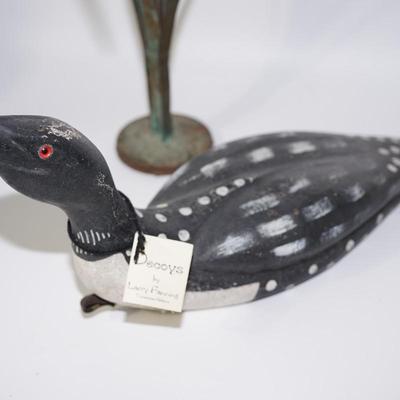 LARRY FANNING LOON DECOY " ECHOES OF MY DREAMS " ACCENTED BY A QUALITY METAL CATTAIL SCULPTURE