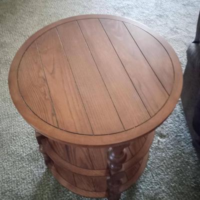 LOT 8 ROUND 3 TIER WOODEN TABLE  (Front room)