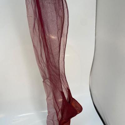 Vintage Burgandy Tone Fishnet & Sheer Thigh High Stockings