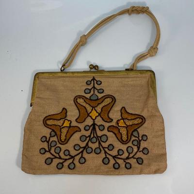 Vintage Muted Tone Floral Embroidered Handbag Purse