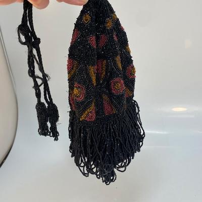 Vintage Antique Art Deco Micro Beaded Fringed Flapper Purse Bag