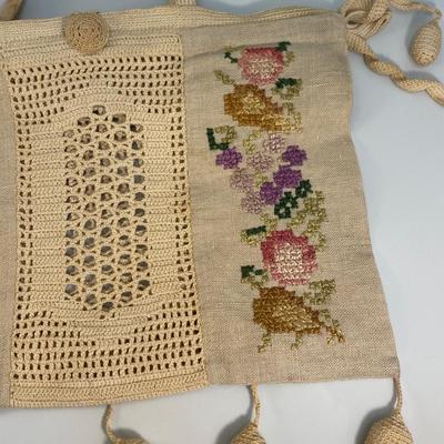 Vintage Crochet & Floral Embroidered Handbag Purse