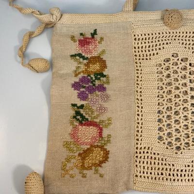 Vintage Crochet & Floral Embroidered Handbag Purse