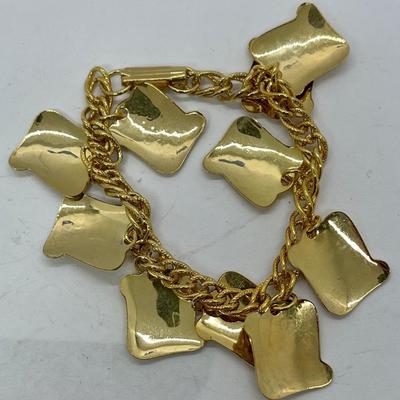 Gold Trinket Charm Bracelet Religious 10 Commandments Slabs