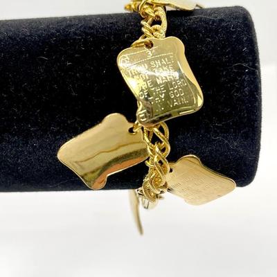 Gold Trinket Charm Bracelet Religious 10 Commandments Slabs