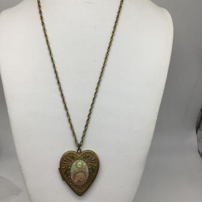 Beautiful Large Vintage Heart Locket With Porcelain Painted Center