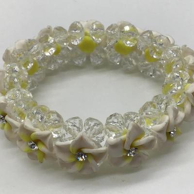 Yellow & Clear  Flower with Faux  Diamond center   Bracelet