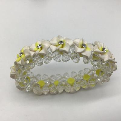 Yellow & Clear  Flower with Faux  Diamond center   Bracelet