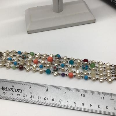 Faux Pearl and Glass Beaded Vintage Costume Bracelet