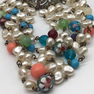 Faux Pearl and Glass Beaded Vintage Costume Bracelet