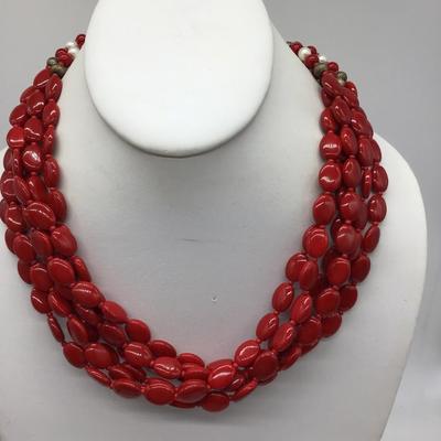Beautiful Vintage Talbots Red Beaded Necklace