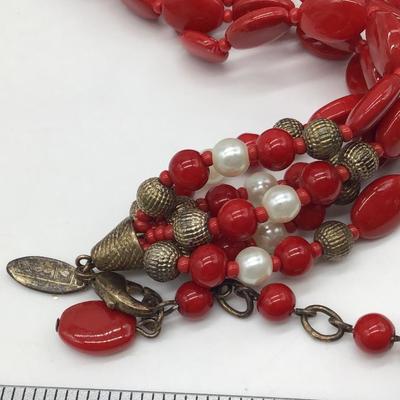 Beautiful Vintage Talbots Red Beaded Necklace