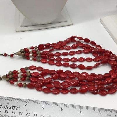 Beautiful Vintage Talbots Red Beaded Necklace