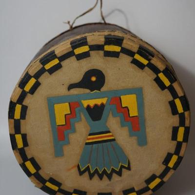 SOUTHWEST WOVEN GRASS BASKET/ PIMA? WITH TWO WOODEN SEED OR GRAIN SORTERS