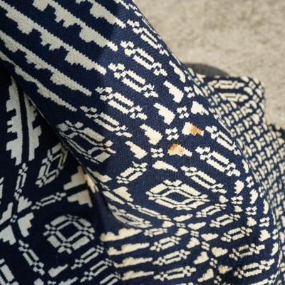 ANTIQUE HAND WOVEN COVERLETTE BLACK AND WHITE WEAVE PATTERN