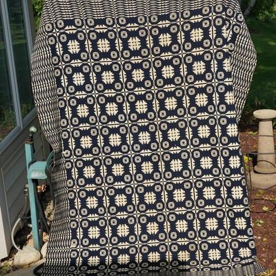 ANTIQUE HAND WOVEN COVERLETTE BLACK AND WHITE WEAVE PATTERN