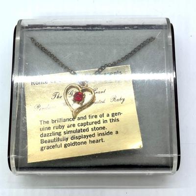 Ronte of Beverly Hills Golden Heart Pendant with Simulated Rub Necklace with box