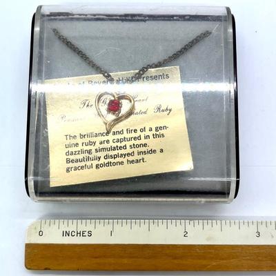 Ronte of Beverly Hills Golden Heart Pendant with Simulated Rub Necklace with box